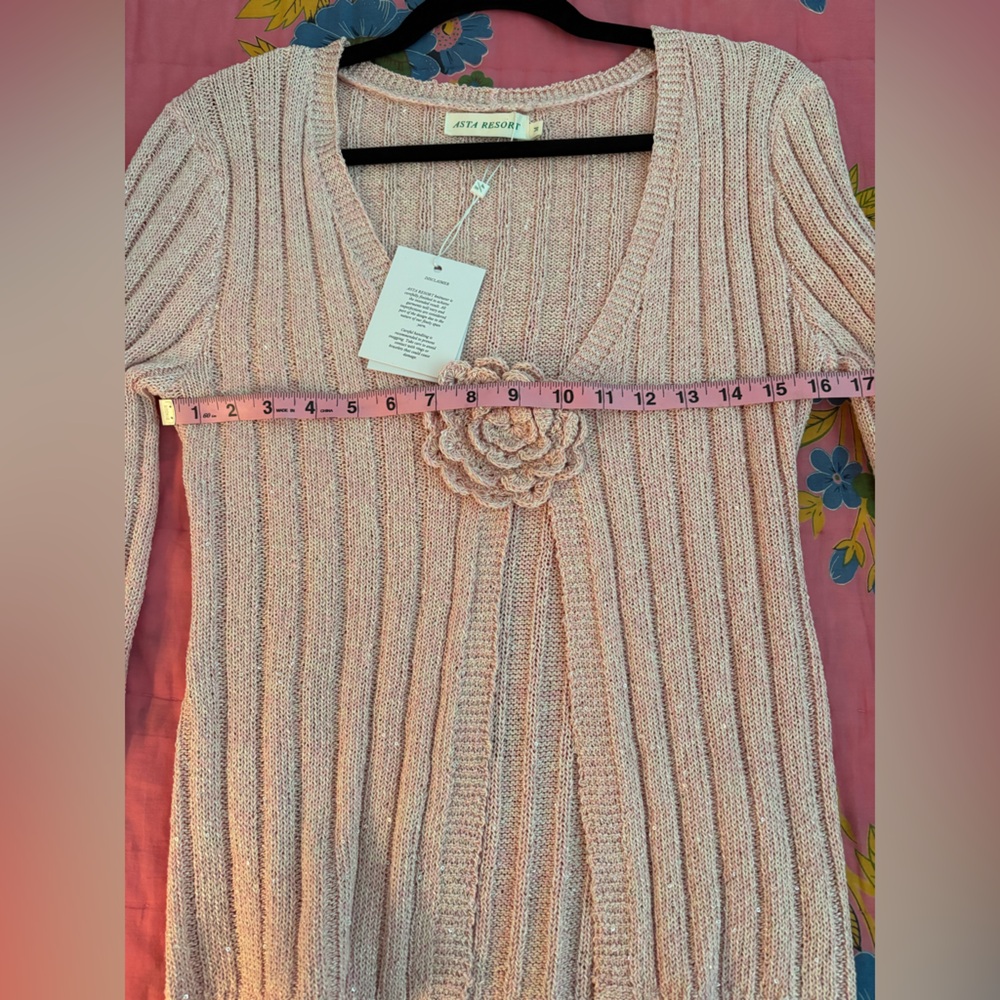 Asta Resort Size Medium Elegant Pink Ribbed Cardigan - Picture 9 of 10